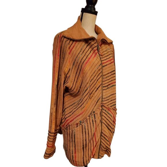 SOFT SURROUNDINGS Kinsale Boucle' Striped Zip Front Boho Jacket Top XL $189 - Picture 3 of 8